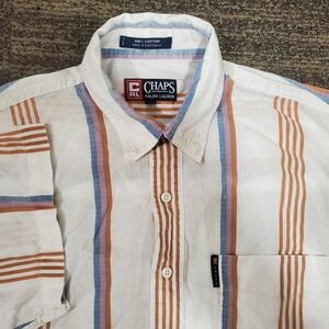 Vtg Chaps Ralph Lauren Button Up Shirt Mens Large Stripe Multicolor SS Cotton